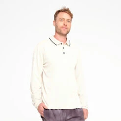 Mens Long Sleeve Polo - Oatmeal