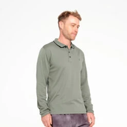 Mens Long Sleeve Polo - Sage -Cancer Council Shop 240513 CancerCouncil ECOM5316Cropped
