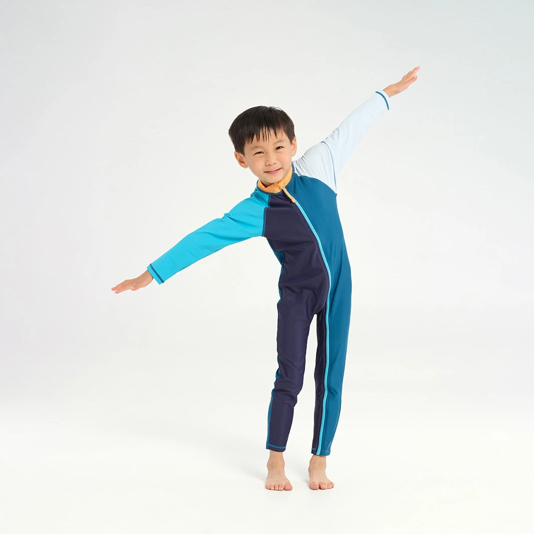 Infant Blocked LS Swim Zip Suit - Navy Apricot 1 Infant Blocked LS Swim Zip Suit - Navy Apricot