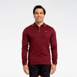 Mens Long Sleeve Polo - Burgundy