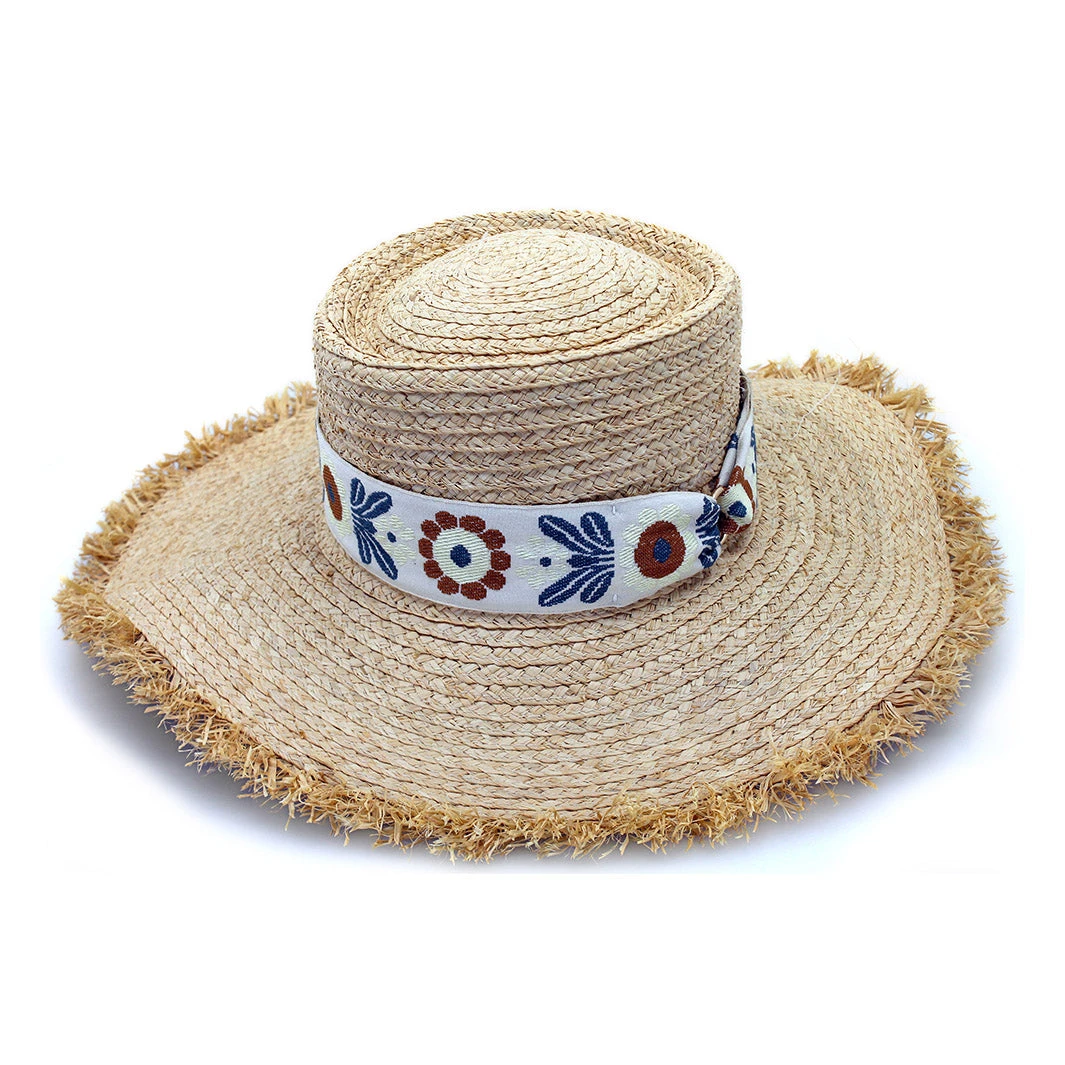 Quinn Raffia Wide Brim Hat - Natural Blue 1 Quinn Raffia Wide Brim Hat - Natural Blue