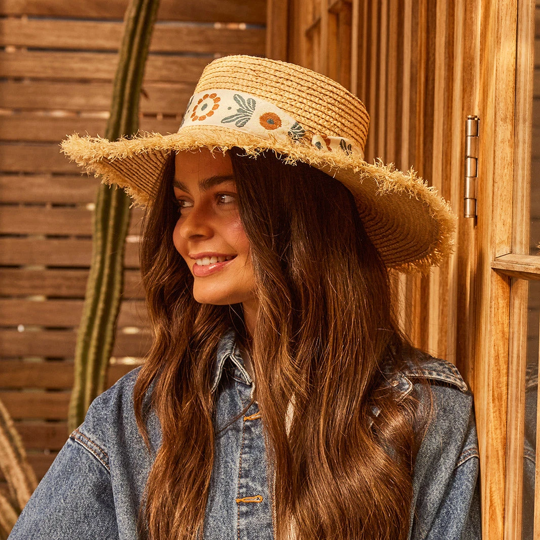 Quinn Raffia Wide Brim Hat - Natural Blue 2 Quinn Raffia Wide Brim Hat - Natural Blue - Image 2