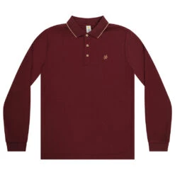 Mens Long Sleeve Polo - Burgundy -Cancer Council Shop flatlay6 1065